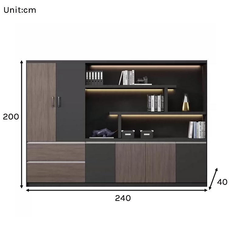 Modern Executive Office Storage Cabinet with LED Display Shelves ED-016