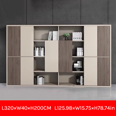 Large Modern Office Storage Cabinet with Open Shelves and Wood Doors EB-014