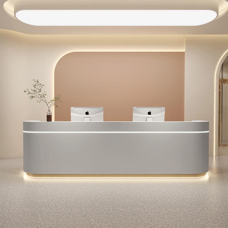 Curved Minimalist Design Grey Reception Desk with LED Light for Lobby
