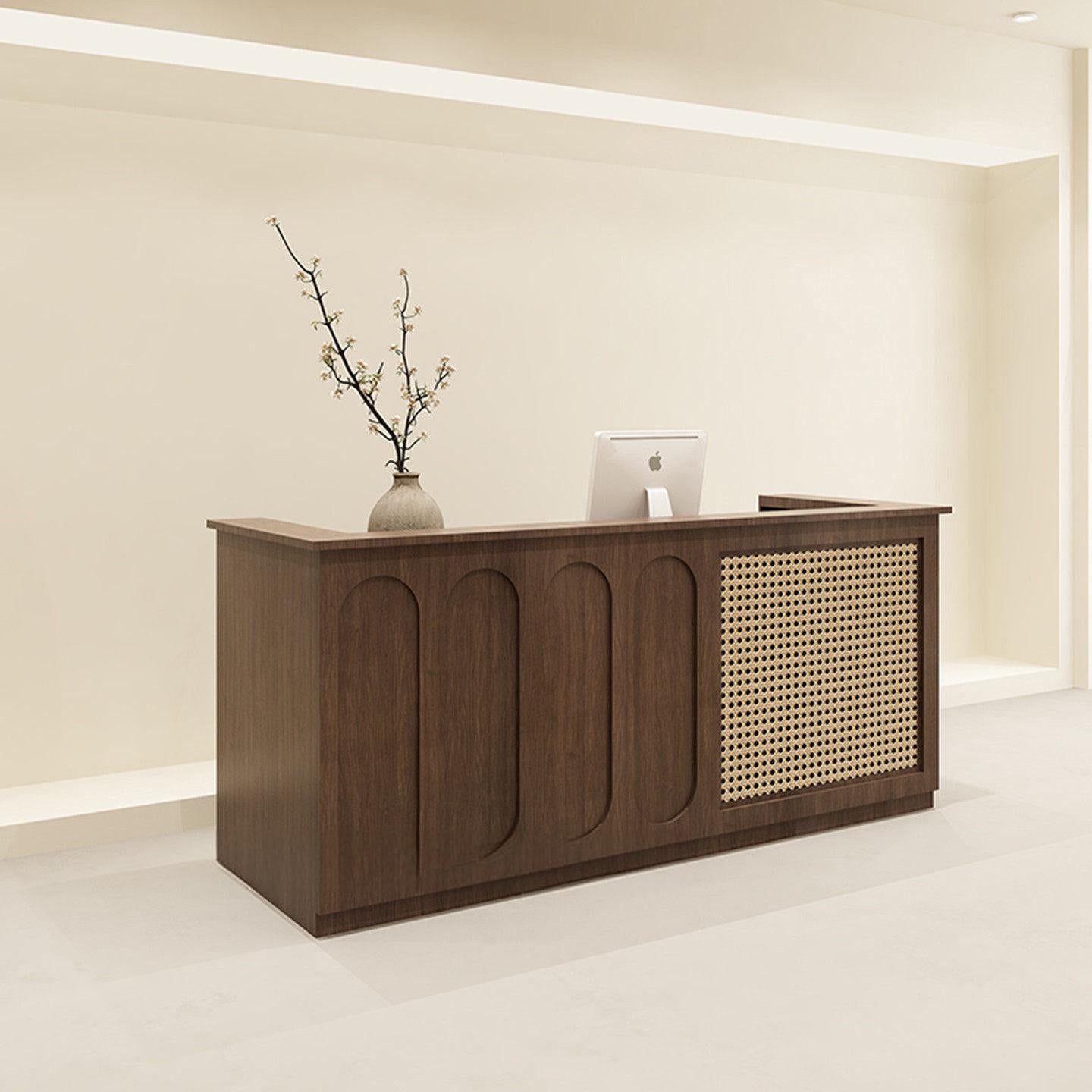 Natural Rattan Style Brown Reception Desks for Clothing store ＆ Cafe
