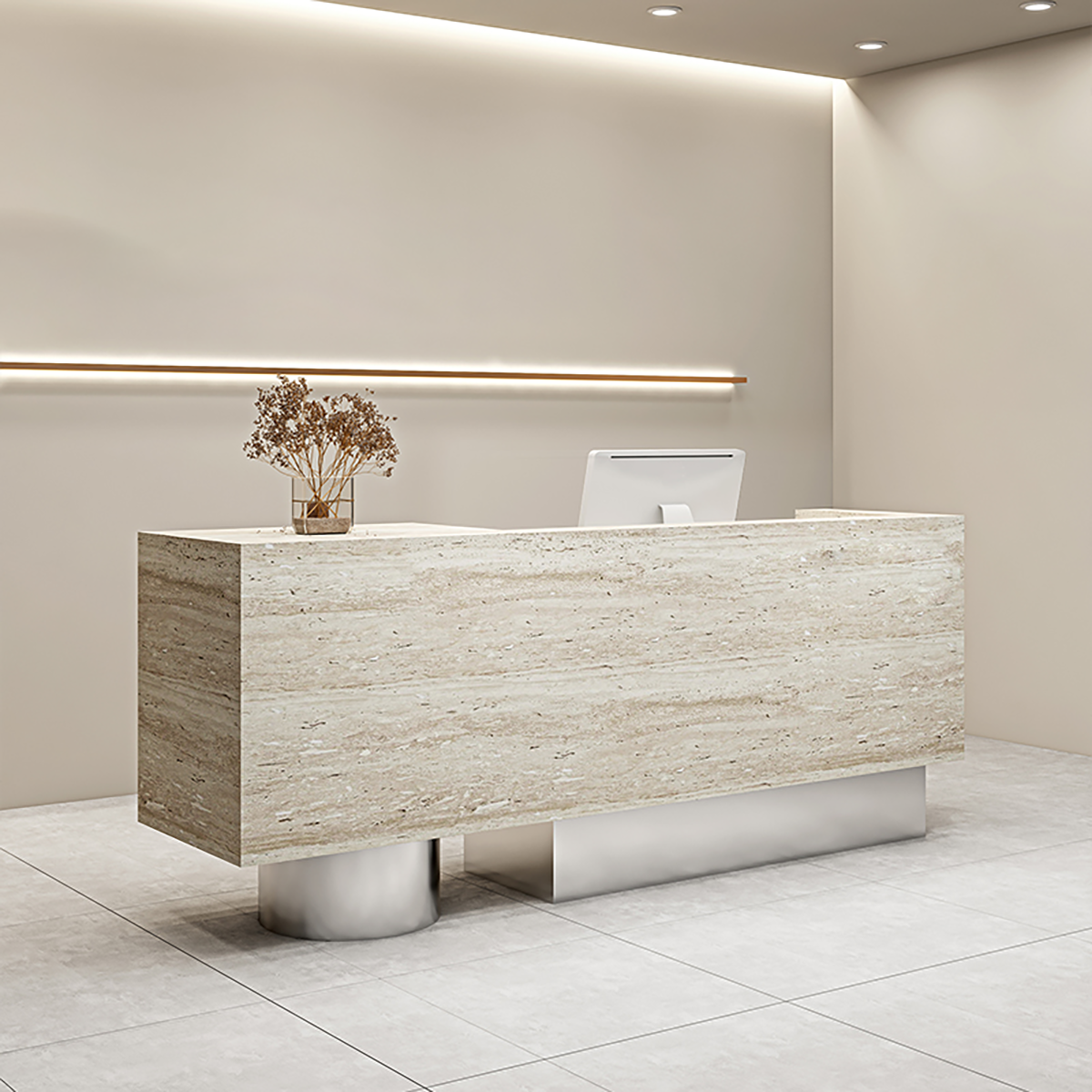 Travertine Finish Reception Desk with Lockable Drawers for Lobby RD-101