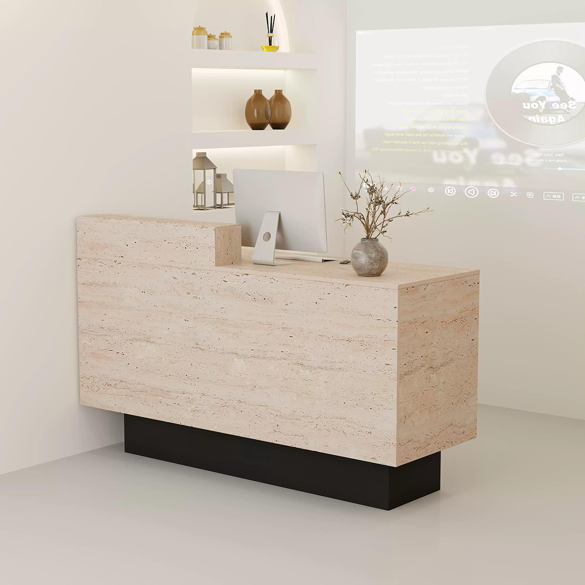 Travertine Finish Stylish Multi-Functional Cashier & Reception Counter RD-105