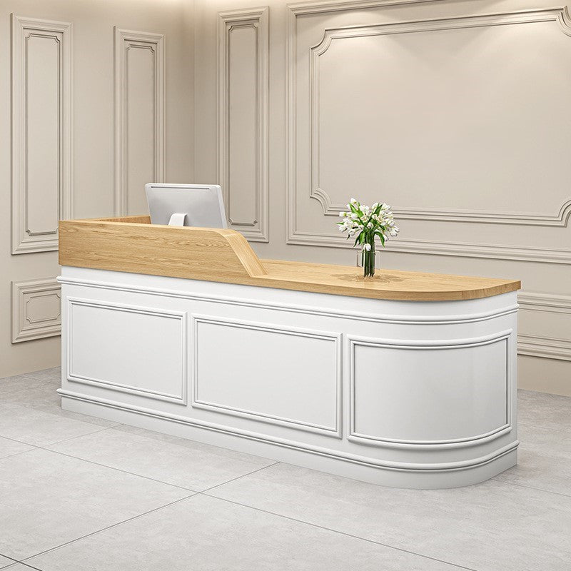 Modern Minimalist Grid Finish Corner  White + Natural Reception Desk for Clothing Shop