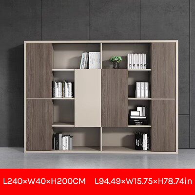 Large Modern Office Storage Cabinet with Open Shelves and Wood Doors EB-014