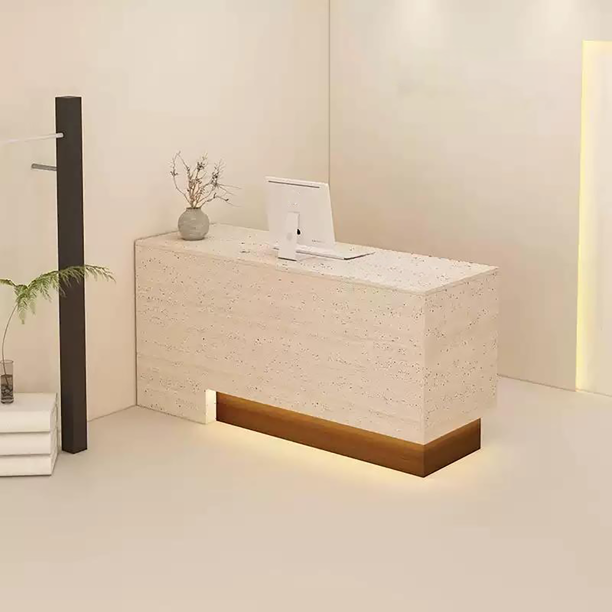 Multi-Functional Travertine Finish Reception Desk for Retail and Commercial Spaces RD-104