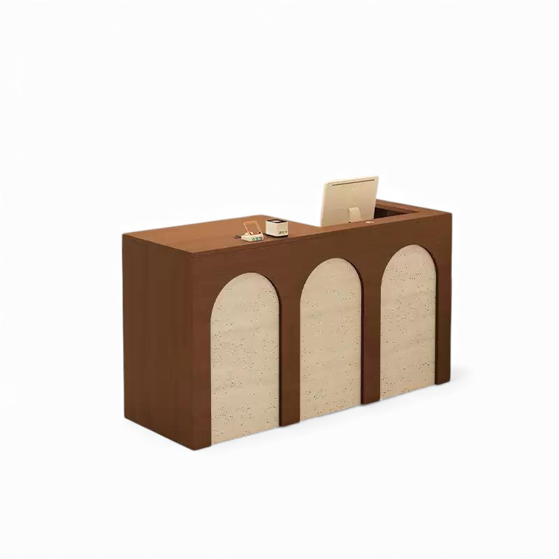 French-Style Arched Travertine Finish Reception Desk