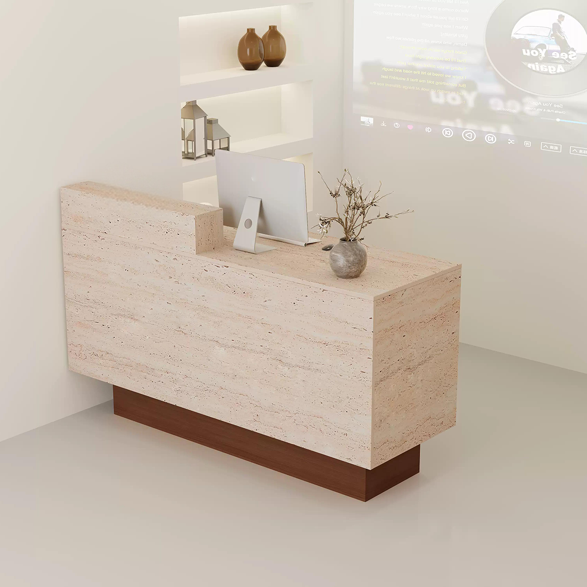 Travertine Finish Stylish Multi-Functional Cashier & Reception Counter RD-105