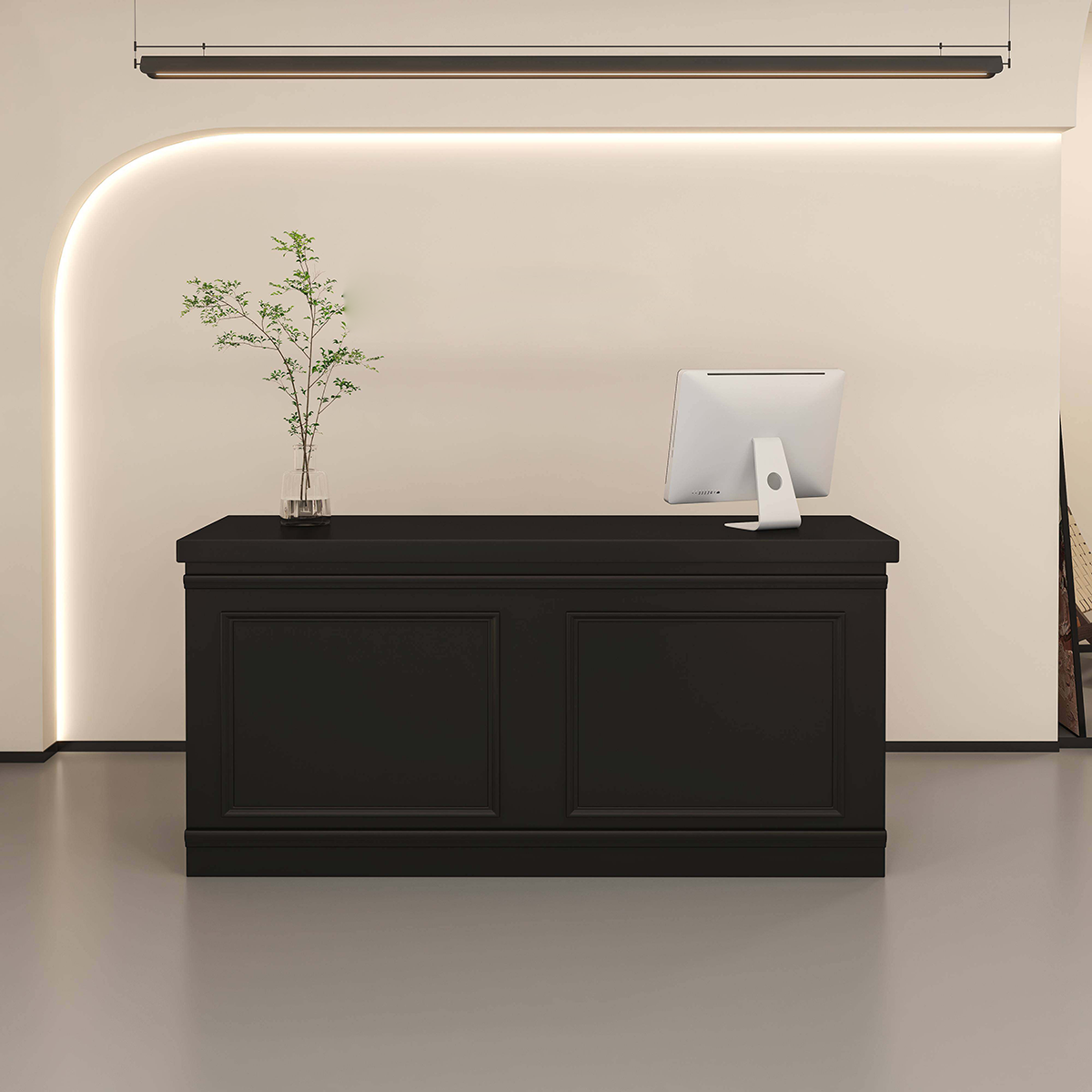 Straight French-Style with Grid Finish Black Corner Desk for Clothing Shop