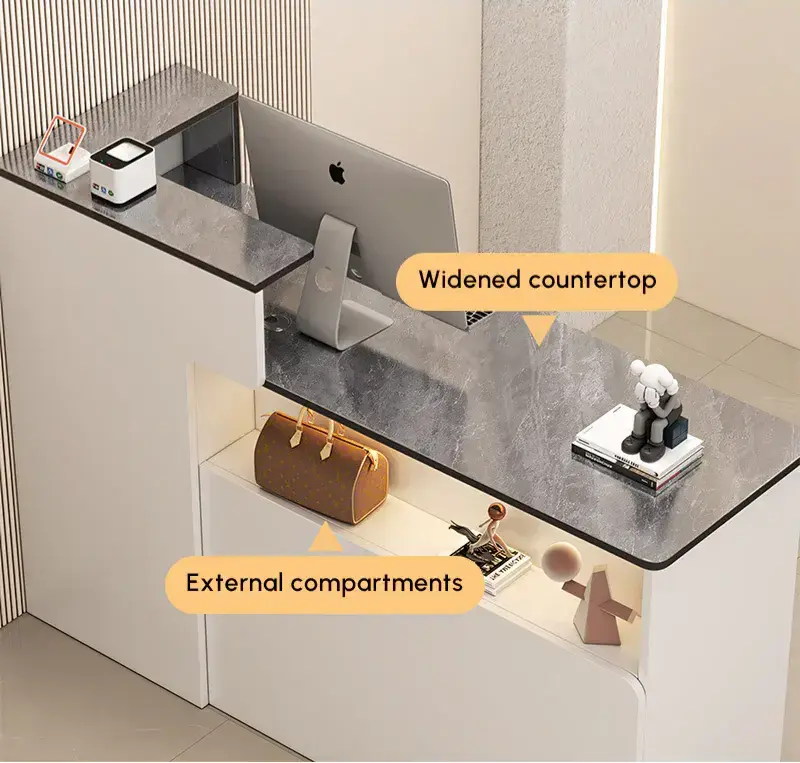 Spacious widened countertop with external compartments