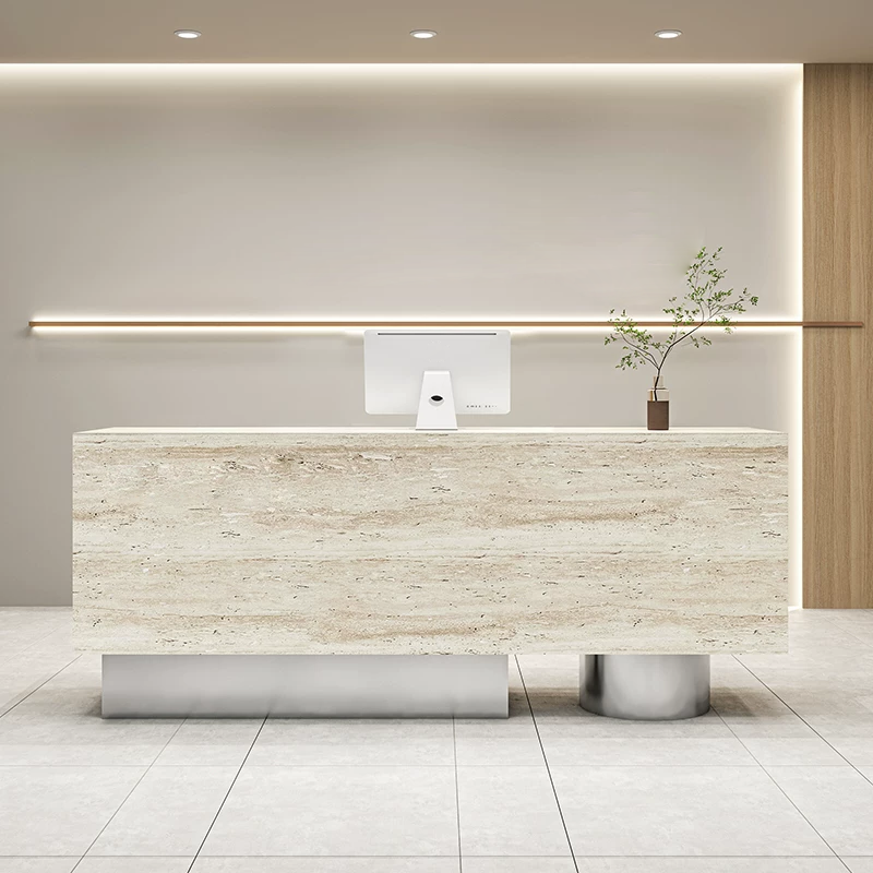 Travertine Finish Reception Desk with Lockable Drawers for Lobby RD-101