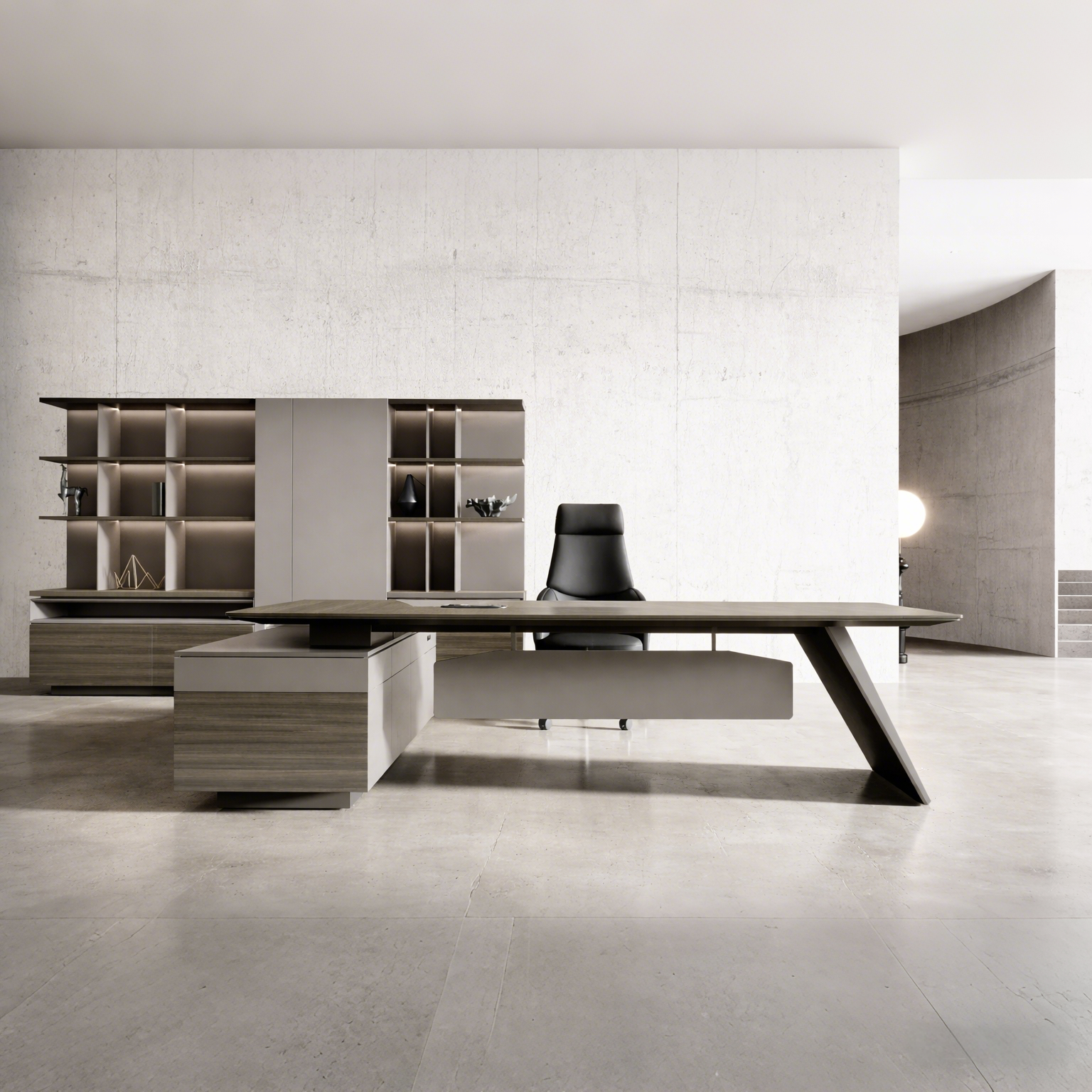 Modern Executive Desk with Angled Timber Legs & Side Cabinet ED-032
