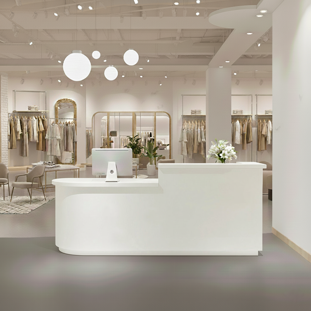 Arc Shape Fashionably Salon Store Institution White Reception Desk