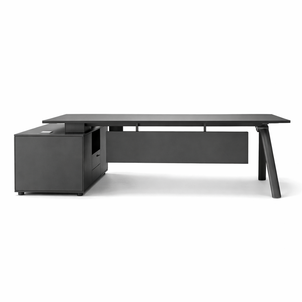 Architectural Executive Desk with Angled Metal Legs & Privacy Modesty Panel