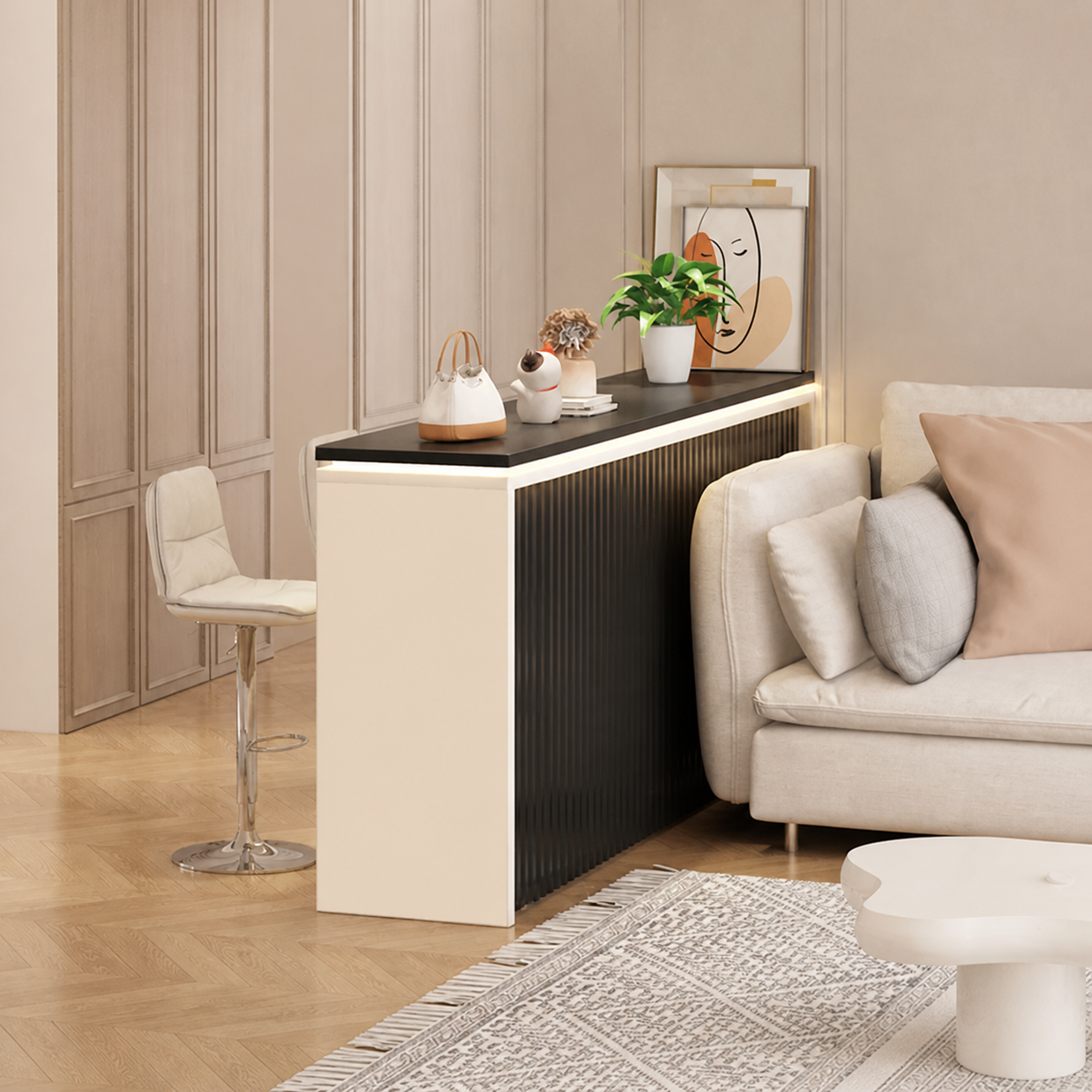 BT-010 home bar cabinet in a lounge setting