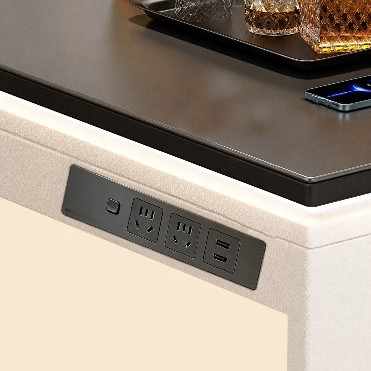 Built-in power outlet panel on BT-010 home bar cabinet