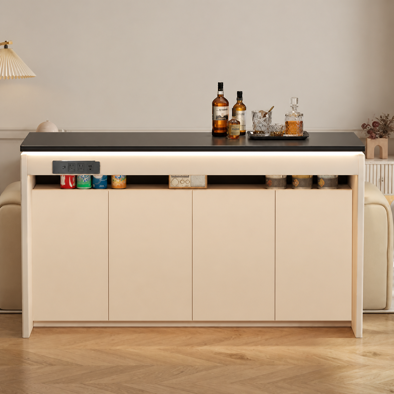 BT-010 home bar cabinet with outlet panel on the left