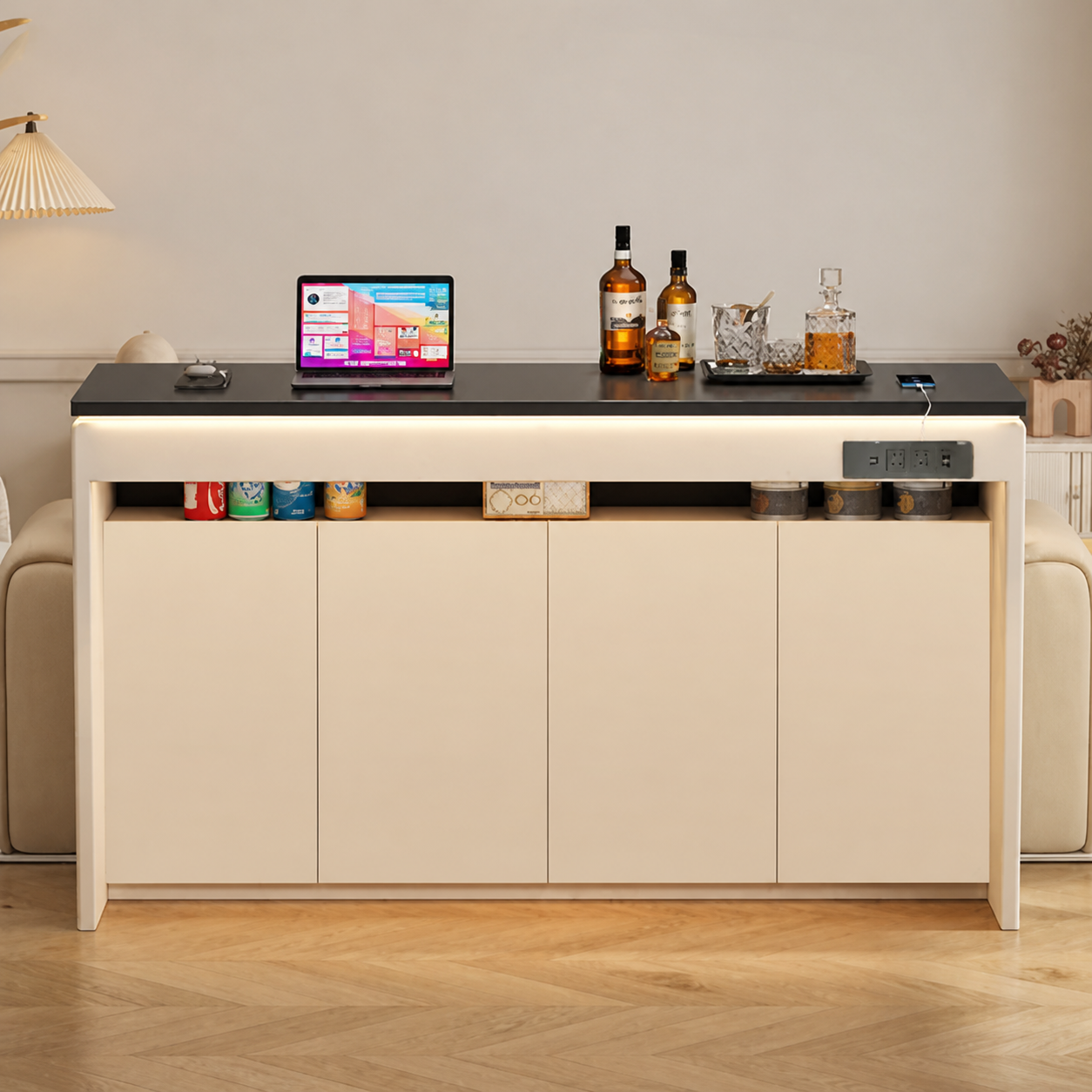 BT-010 home bar cabinet with outlet panel on the right