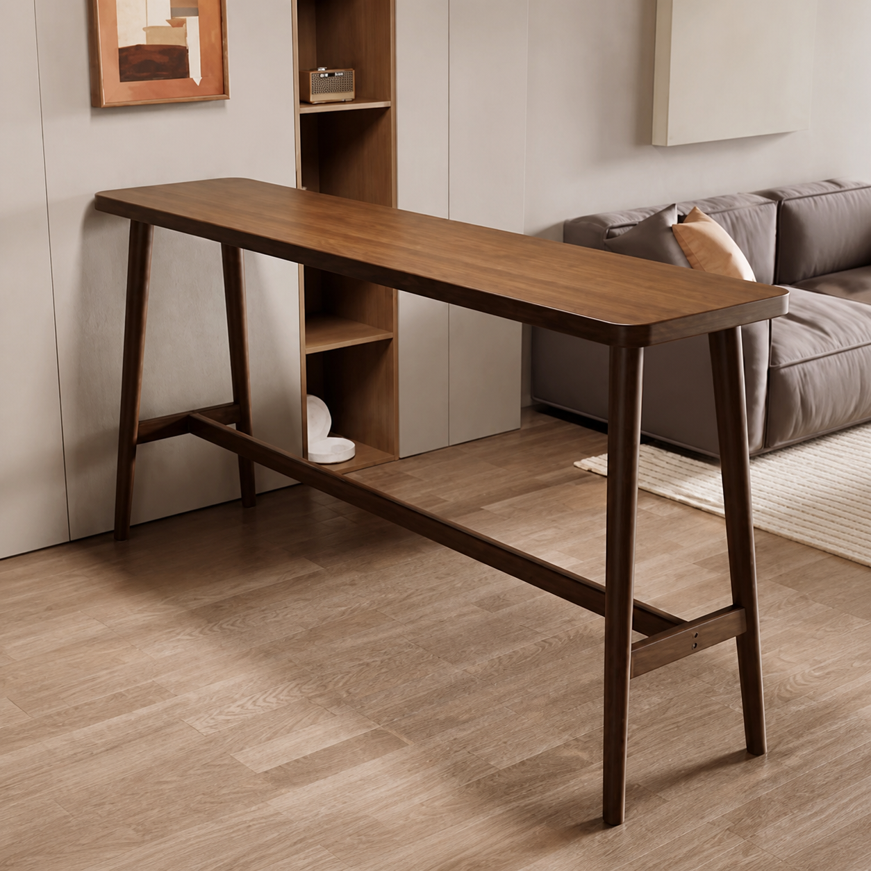 BT-011 solid wood bar table in walnut finish