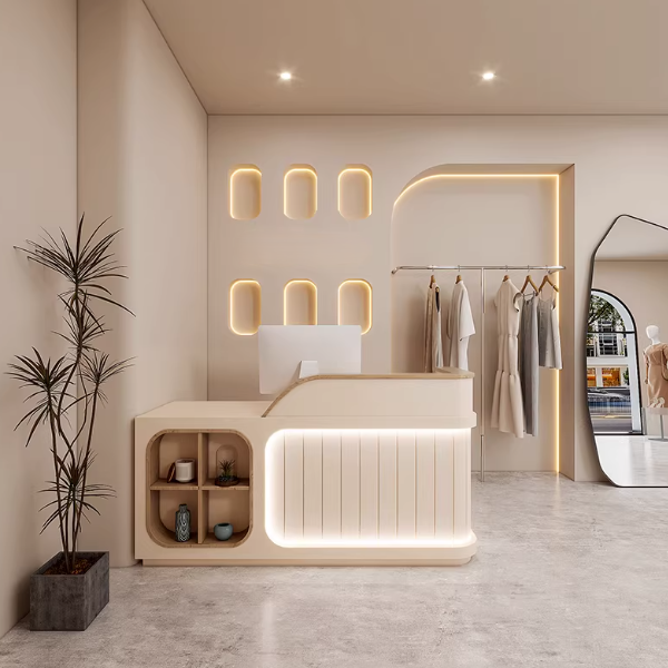 Beige + Vertical Seam Reception Desk for Clothing Store