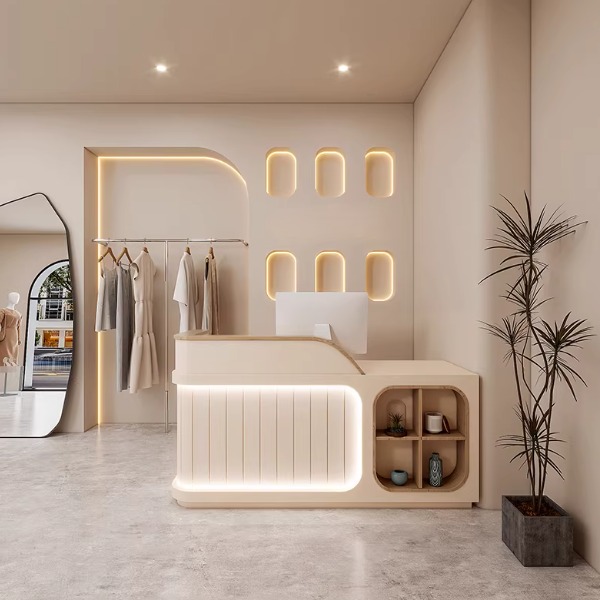 Beige + Vertical Seam Reception Desk for Clothing Store 