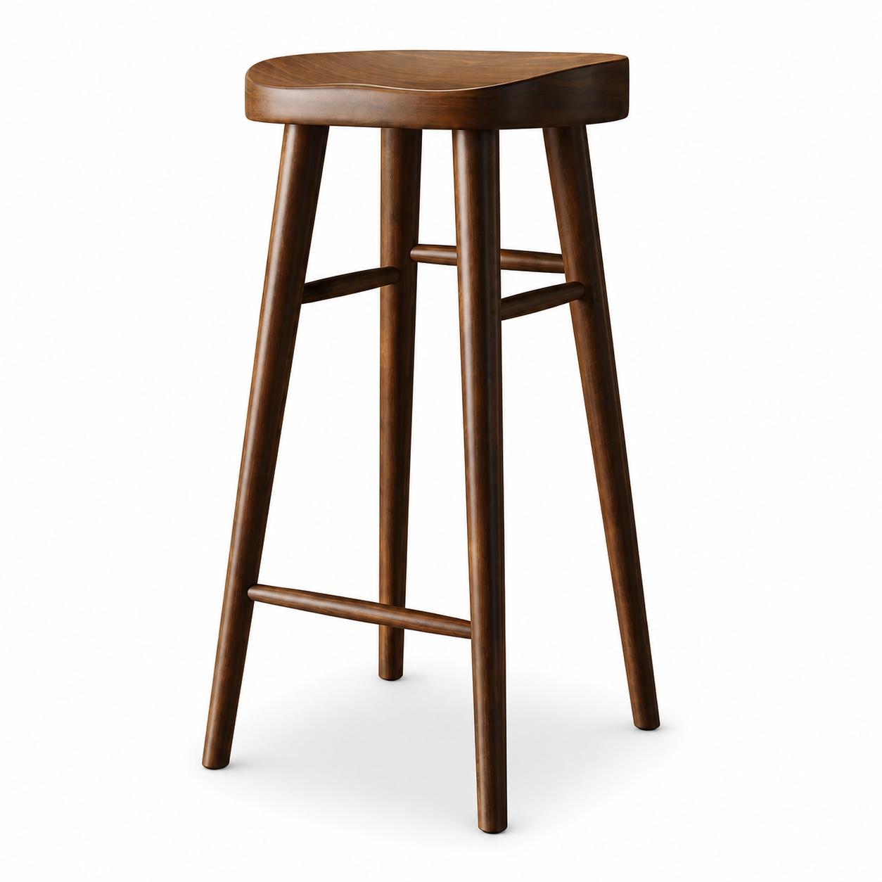 Optional matching black walnut bar stool on a white background