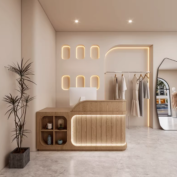 Brown + Vertical Seam Reception Desk for Clothing Store
