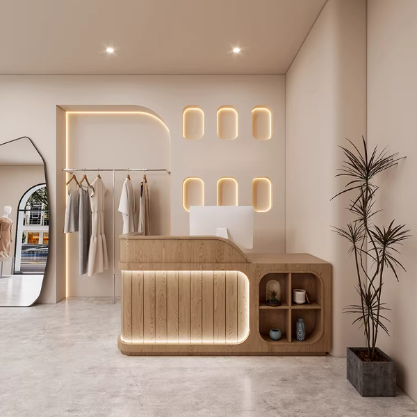 Brown + Vertical Seam Reception Desk for Clothing Store 