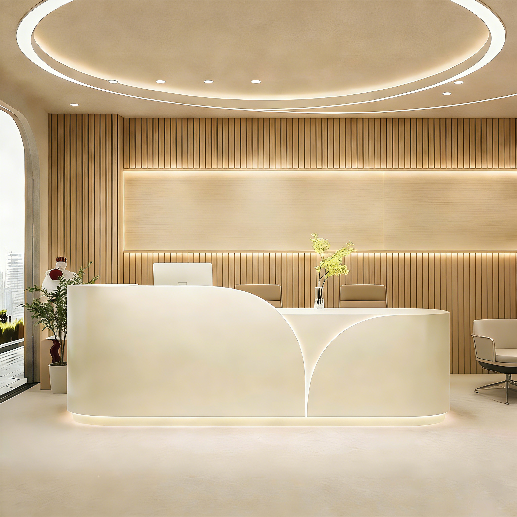 Butterfly-wing-shaped Hotel Lobby Beige Reception Desk