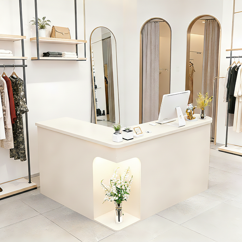 Chic L-Shaped Big Storage Simple  Beige Reception for Clothing Shop