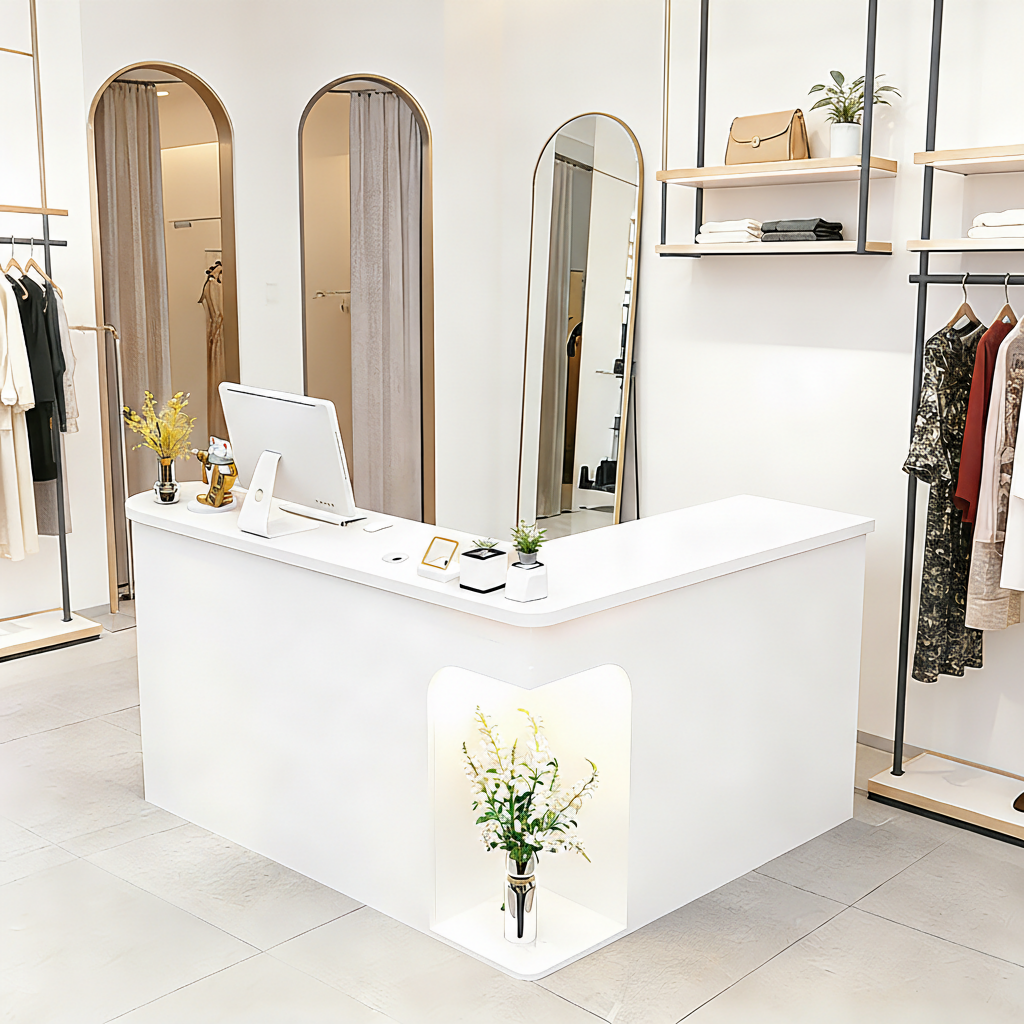 Chic L-Shaped Big Storage Simple  White Reception for Beauty Salon