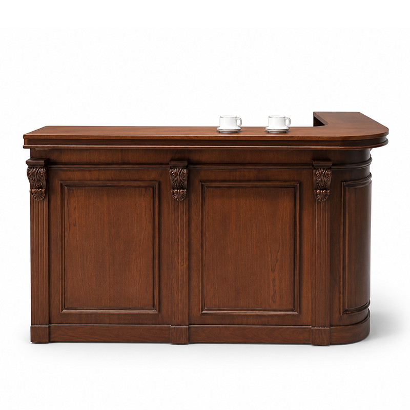 Classic Reception Desk with Rich Wood Grain and Palace-Inspired Columns RD-345