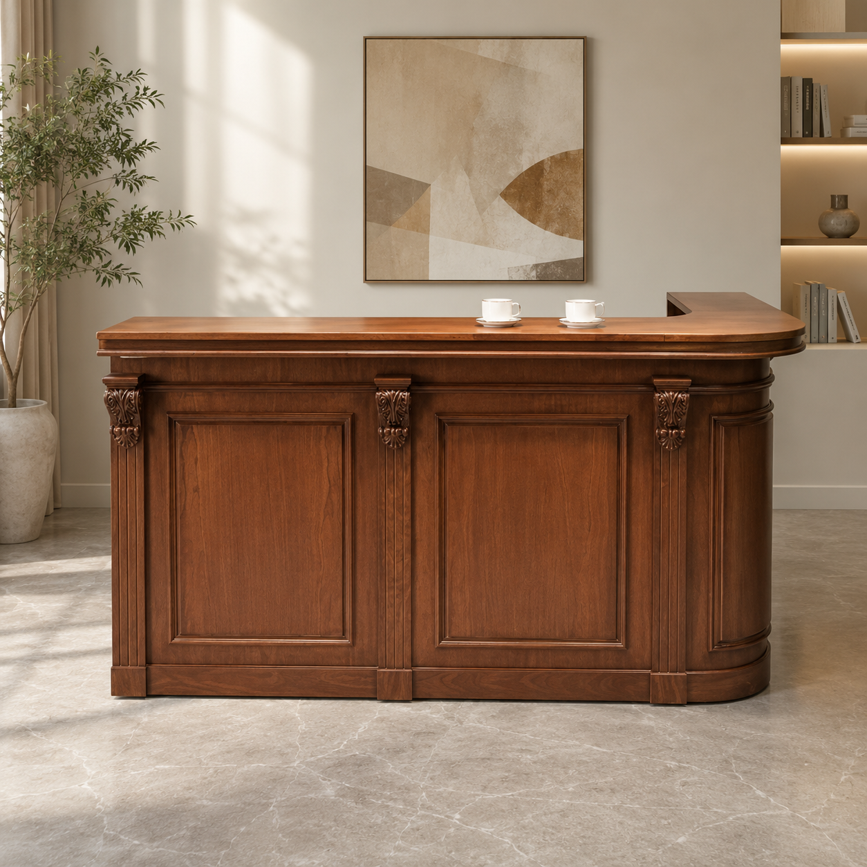 Classic Reception Desk in Walnut Finish