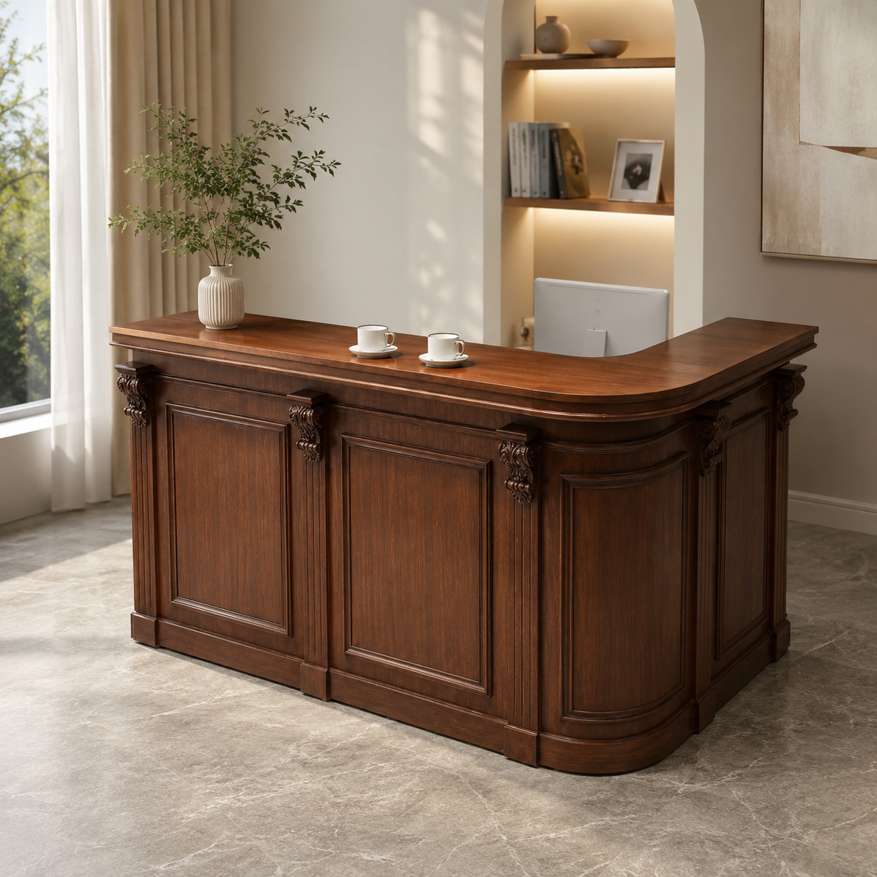 Classic Reception Desk in Walnut Finish