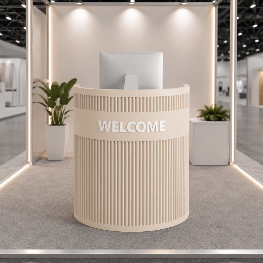 Compact Curved Reception Desk with Fluted Carbon Steel Front RD-315
