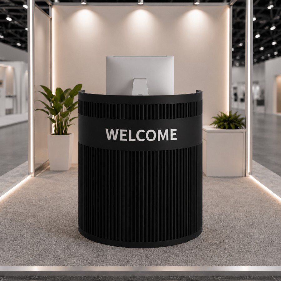 Compact Curved Reception Desk with Fluted Carbon Steel Front RD-315