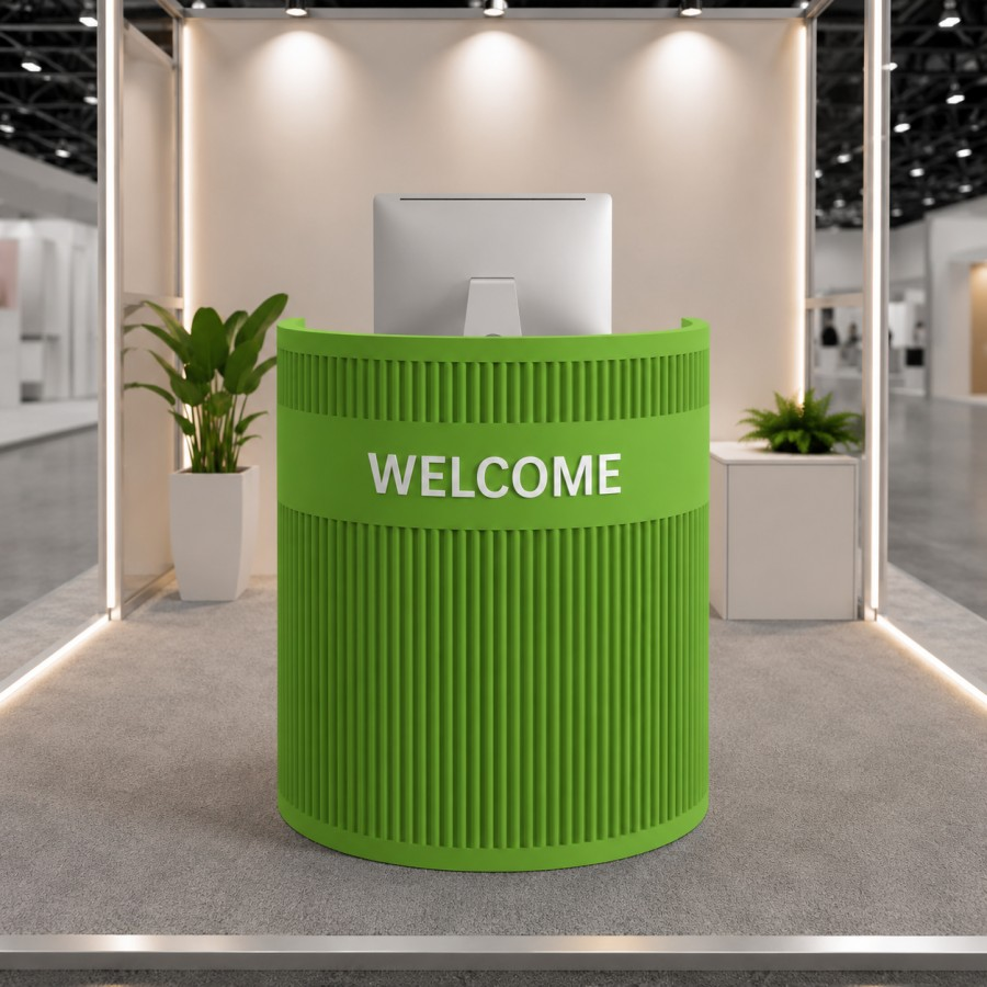 Compact Curved Reception Desk with Fluted Carbon Steel Front RD-315