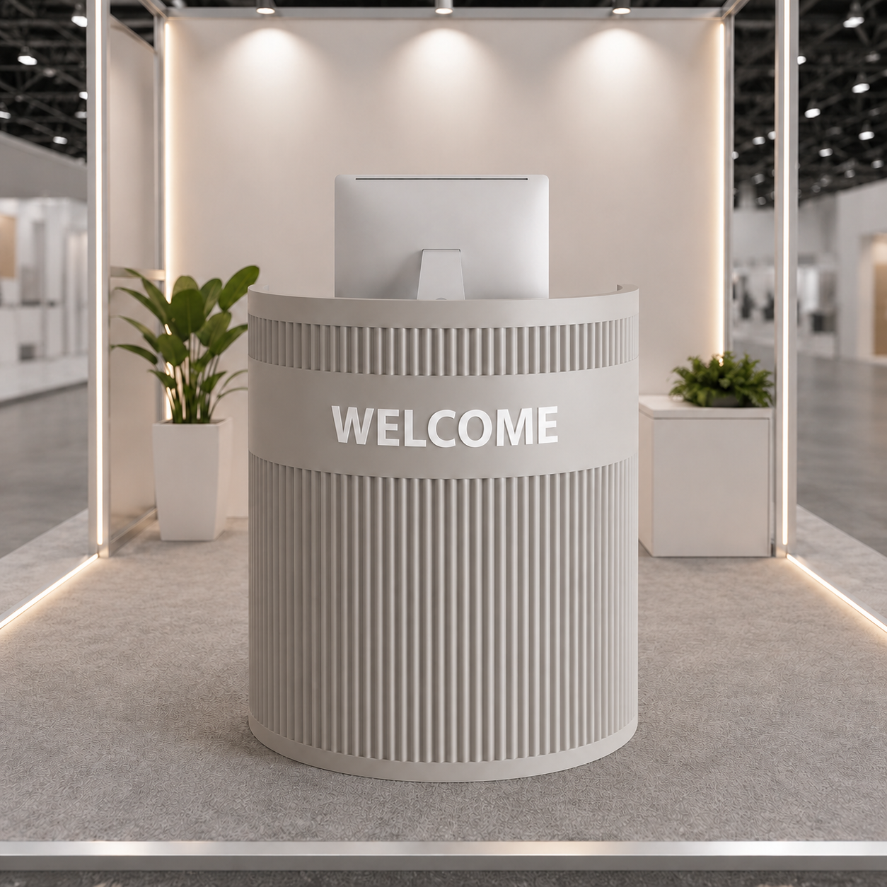 Compact Curved Reception Desk with Fluted Carbon Steel Front RD-315
