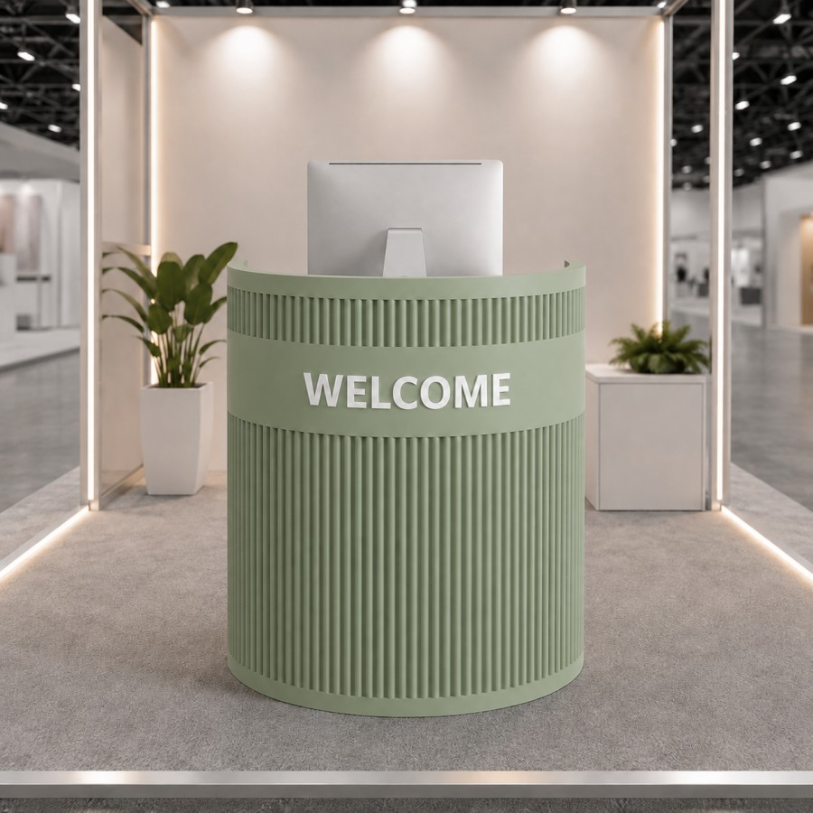 Compact Curved Reception Desk with Fluted Carbon Steel Front RD-315