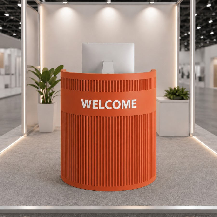Compact Curved Reception Desk with Fluted Carbon Steel Front RD-315