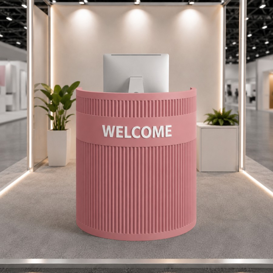 Compact Curved Reception Desk with Fluted Carbon Steel Front RD-315