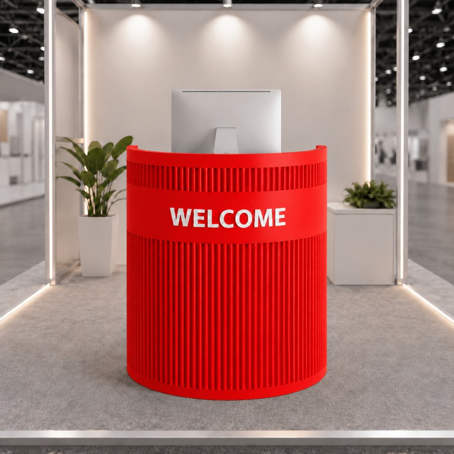 Compact Curved Reception Desk with Fluted Carbon Steel Front RD-315