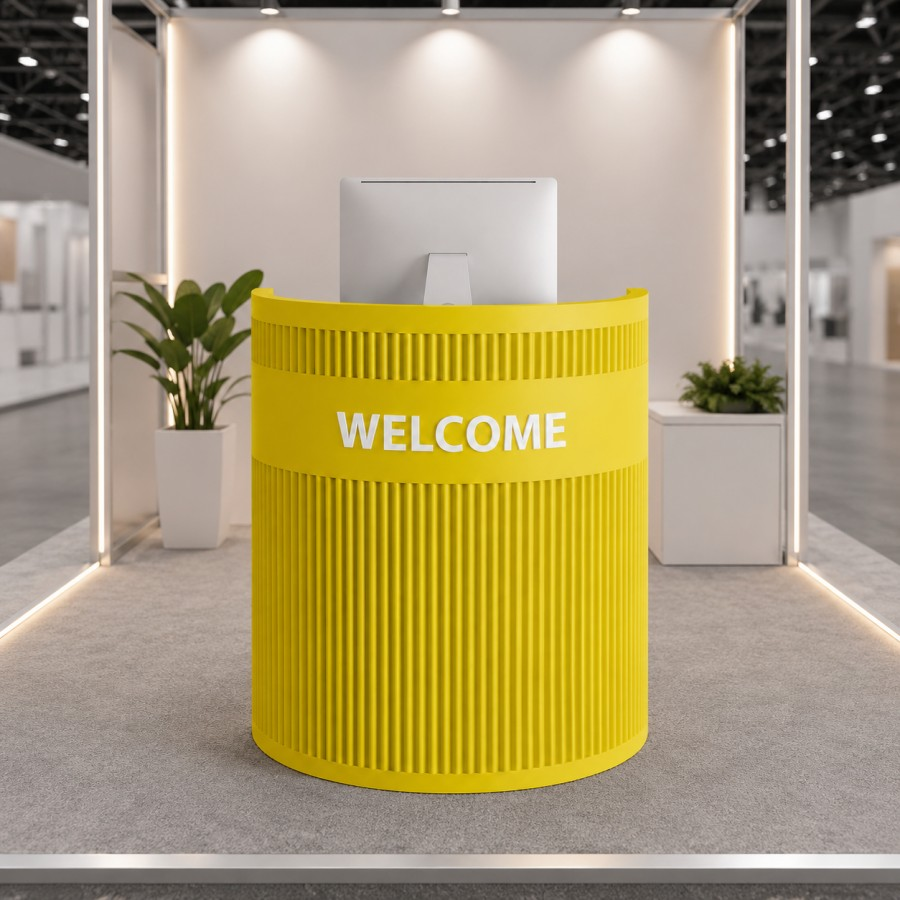 Compact Curved Reception Desk with Fluted Carbon Steel Front RD-315