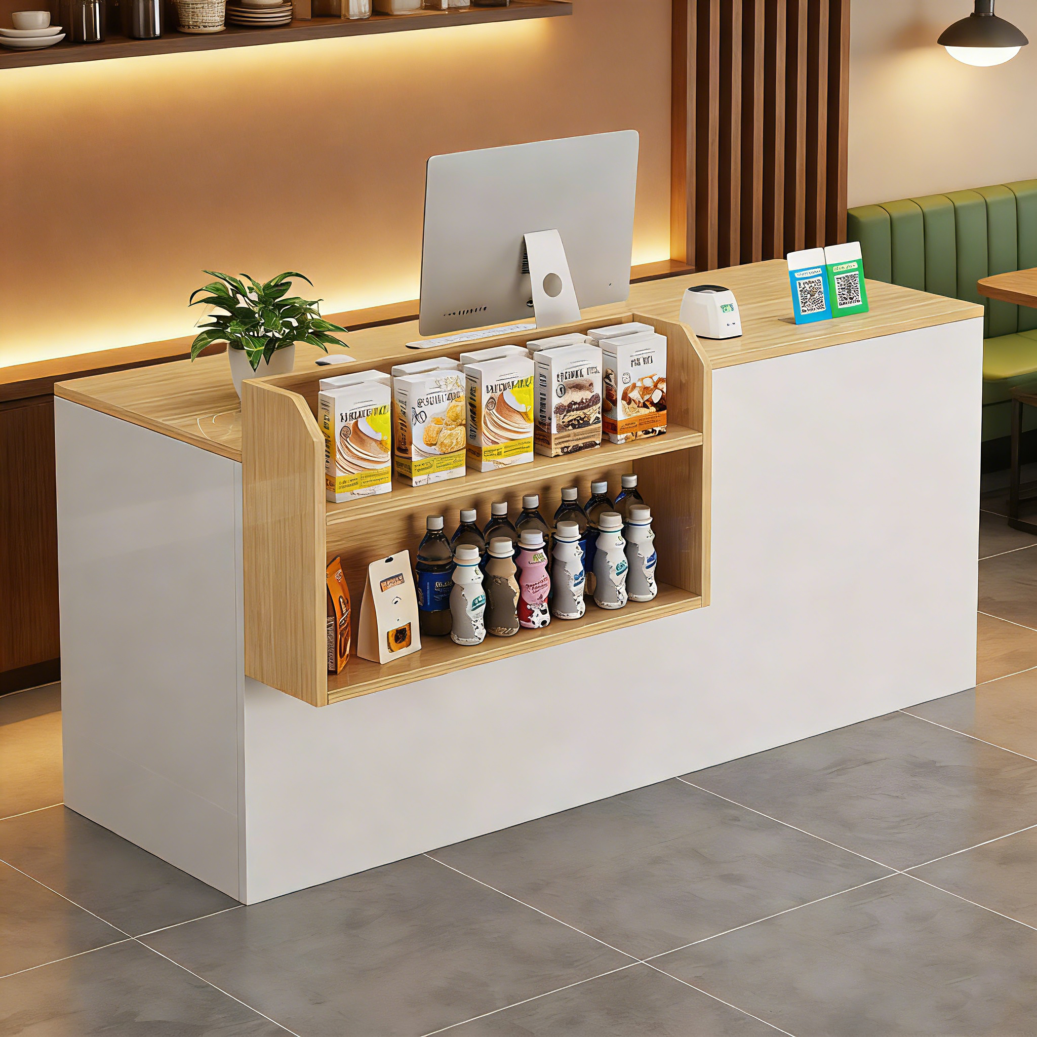 Compact Modern Retail White + Natural Reception Counter RD161