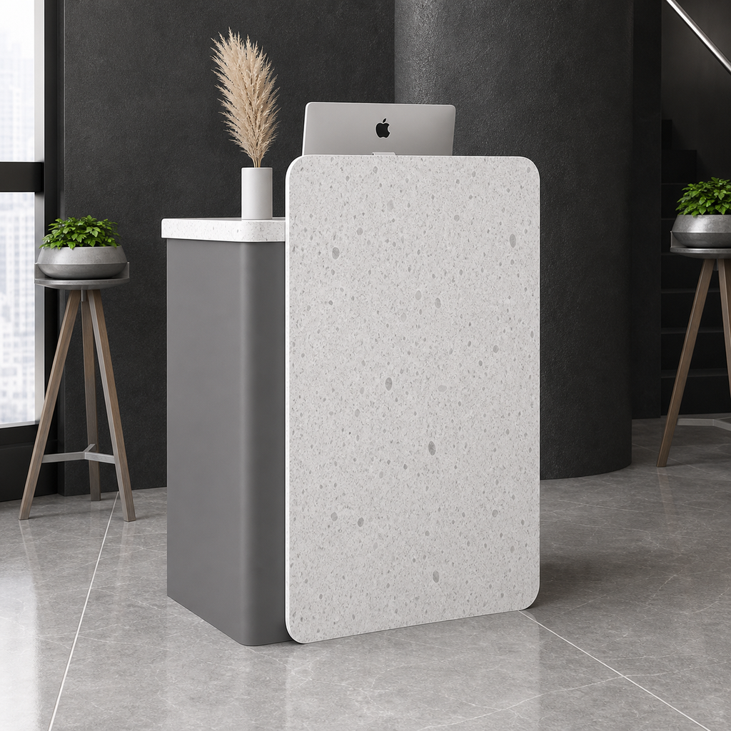 Compact Reception Desk with Stone Texture Front and LED Accent RD-276