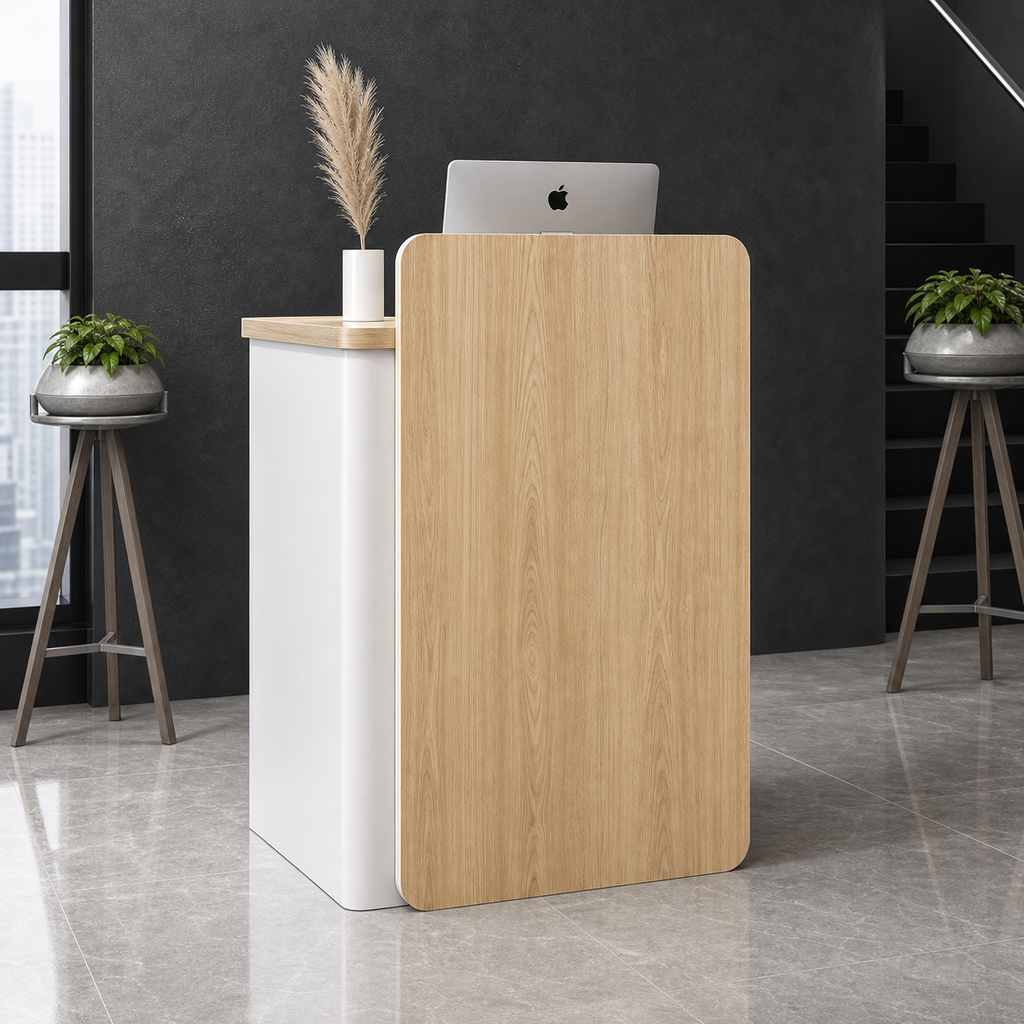 Compact Reception Desk with Stone Texture Front and LED Accent RD-276