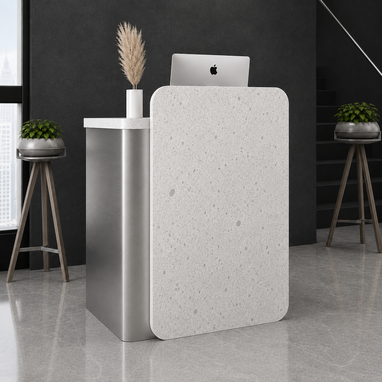 Compact Reception Desk with Stone Texture Front and LED Accent RD-276