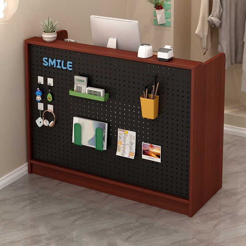 Compact Retail Red Brown + Black Reception Counter for Clothing Store