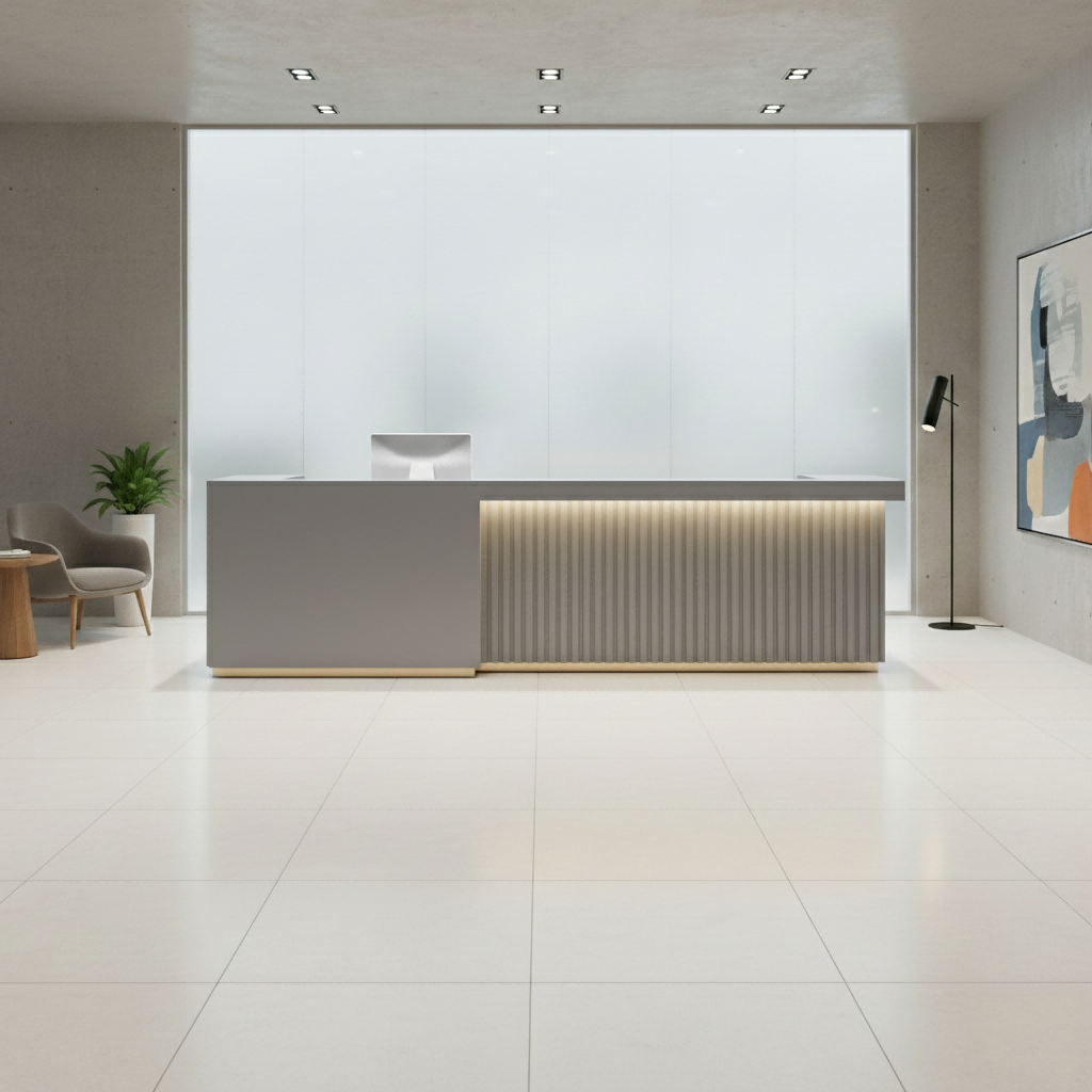 Contemporary Fluted Grey Baked Finish Reception Desk with LED Lighting