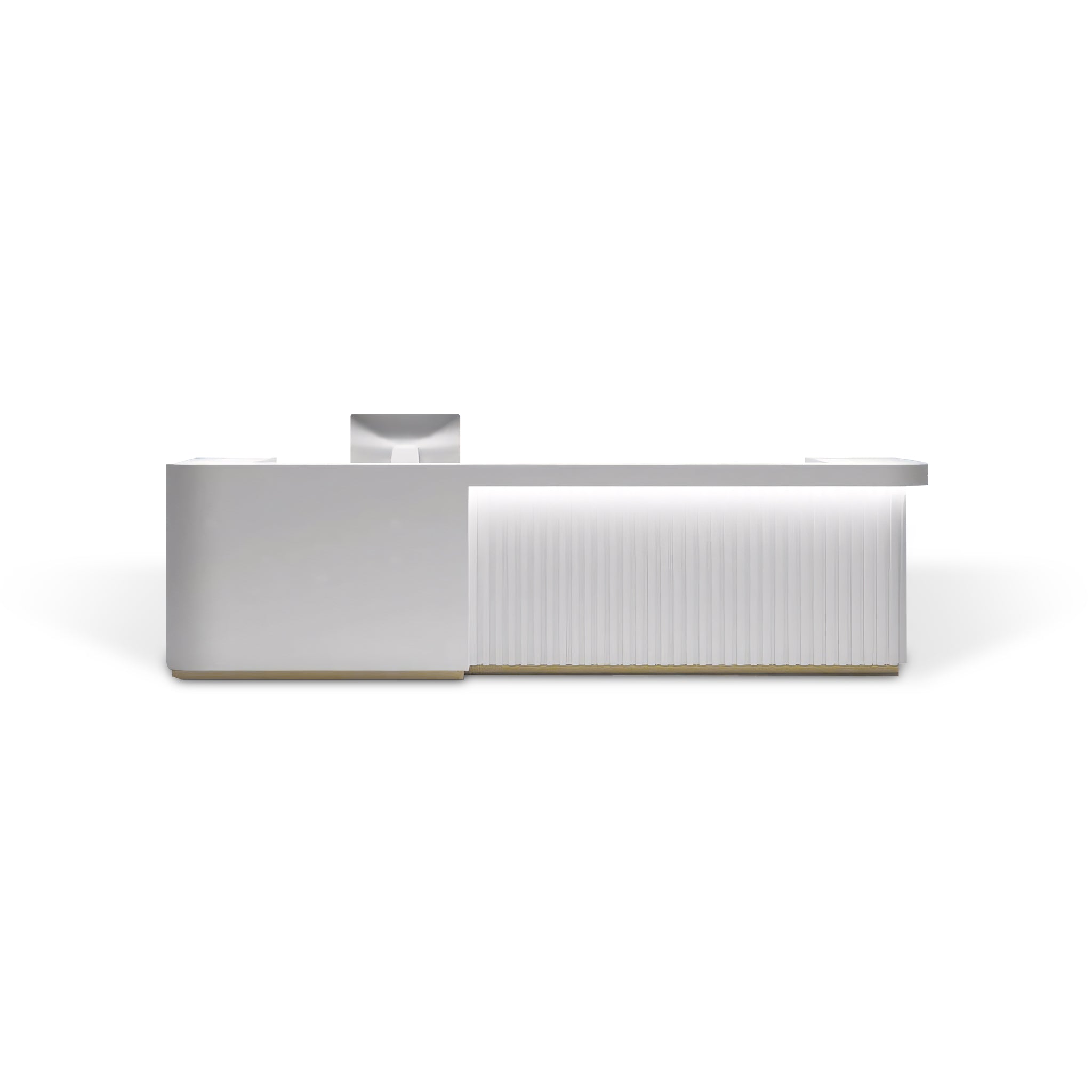Contemporary Fluted White Baked Finish Reception Desk with LED Lighting