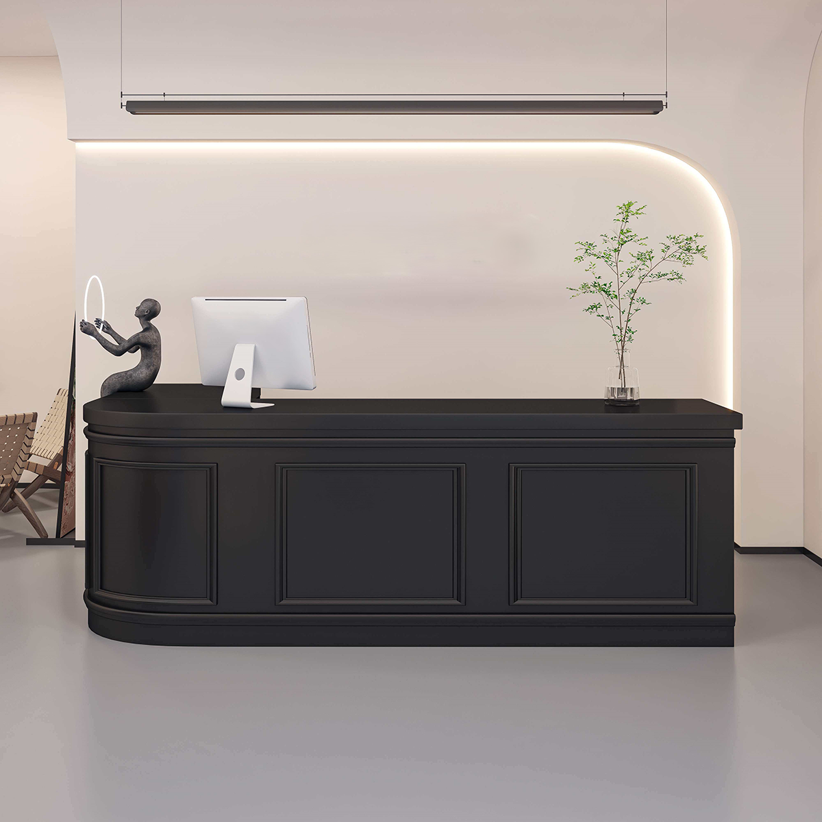 Curved French-Style with Grid Finish Black Corner Desk